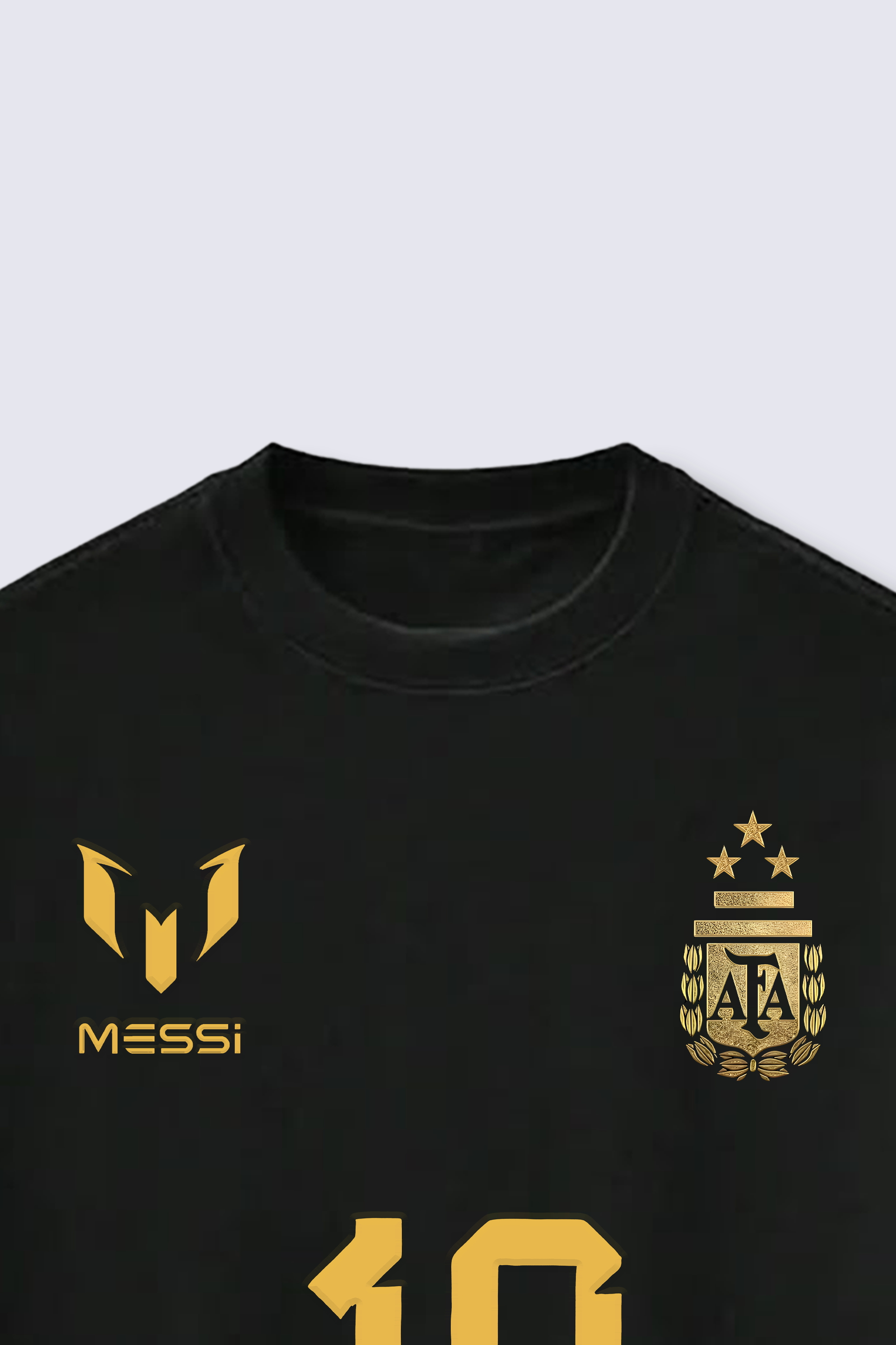 Black and gold Messi cotton tee for football fans in India